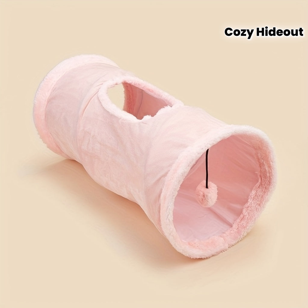 Pink plush tunnel labeled 'Cozy Hideout' on a beige background
