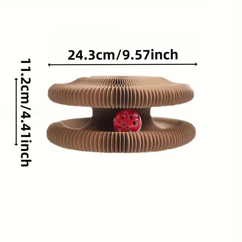 Measurement chart of a pet toy with dimensions labeled in centimeters and inches.