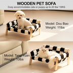 Pet sofa with a dog and cat on it, labeled with model names and weights.