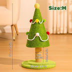 Green cat tree with measurements on a wooden floor