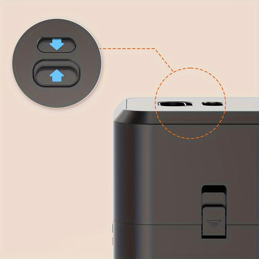 Close-up of a power bank with charging ports and switch illustration on a beige background