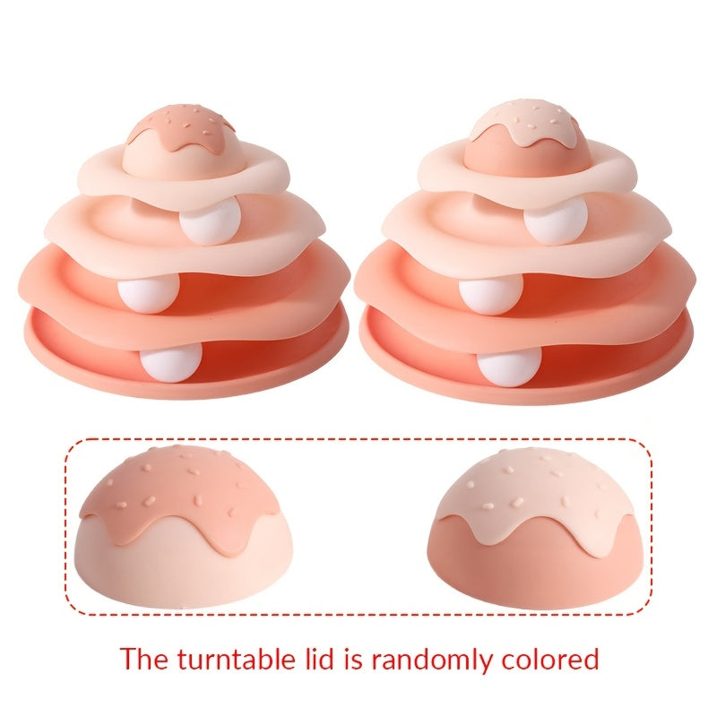 Two pink and white ceramic stacks on a white background with text indicating random coloration.