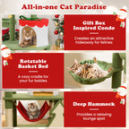 Cat paradise product with rotating basket bed, deep hammock, and gift box inspired condo.