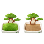 Two tree-shaped pet beds with different textures on a light blue background.