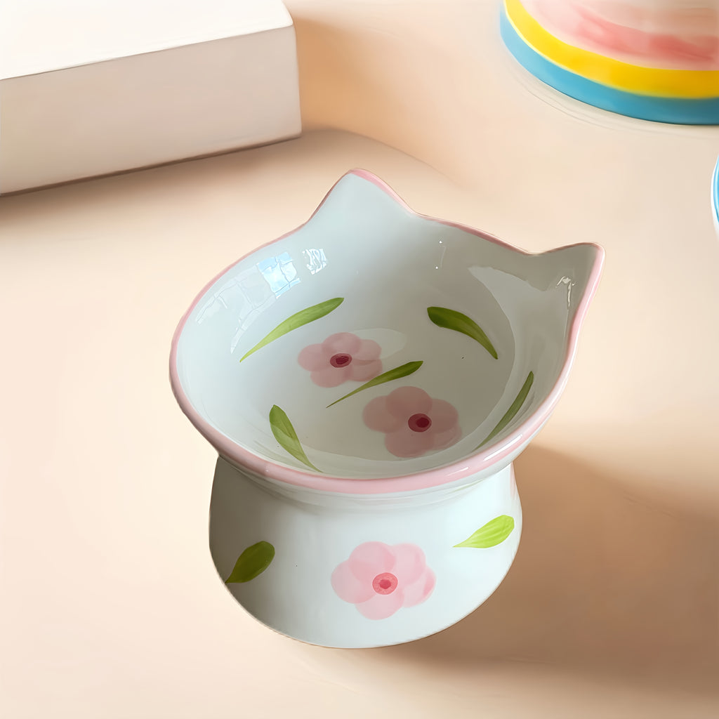Ceramic bowl with floral design on a beige background